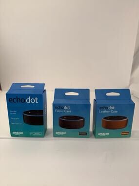 Amazon Echo Dot 2nd Generation with Fabric & Leather Cases - New In Box